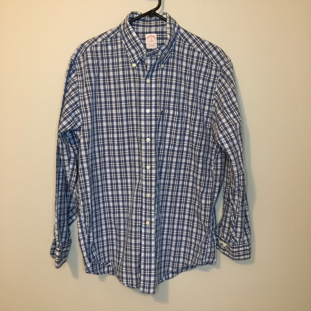 Men’s Brooks Brothers Plaid Button Down Blue and White Shirt, size medium Easter